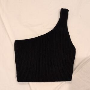 Aritzia Black One-Shoulder Ribbed Crop Top